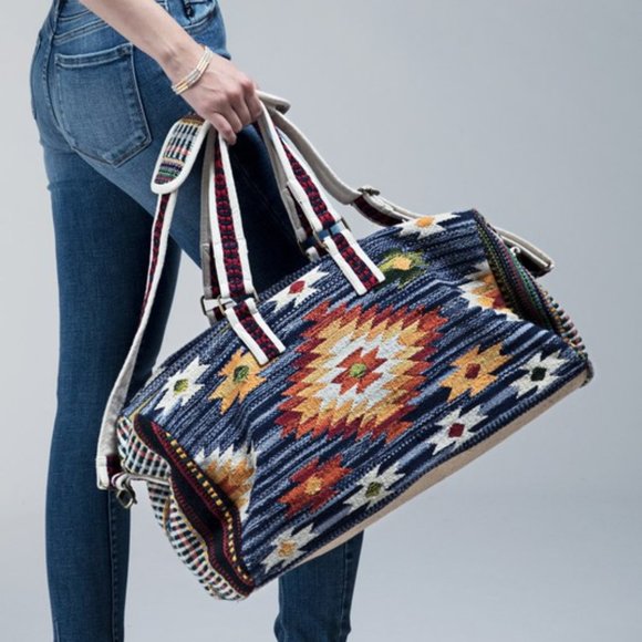 🆕Boho Travel Bag - Navajo Design - Handmade - Fully Fine Cotton - Southwestern - Picture 1 of 10